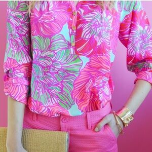 LILLY PULITZER Elsa Silk Blouse Size Small